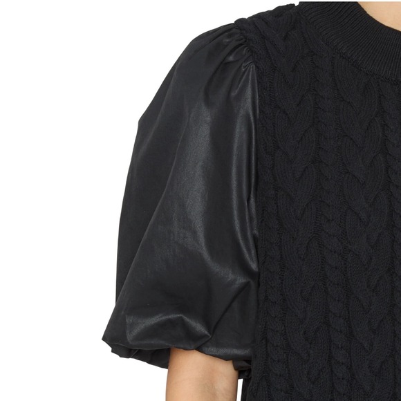 $218 RAILS Karina Black Cable Knit Sweater‎ w/Puff Sleeves, Mock Neck Top Size S - Picture 2 of 8